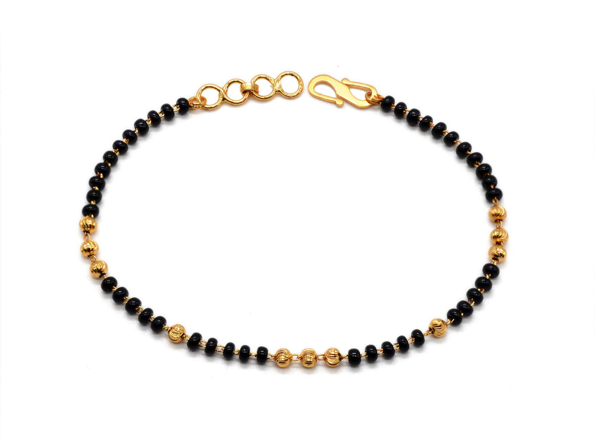 JHB Unique & Latest Black Bead Hand Bracelet Mangalsutra for Women (Yellow)