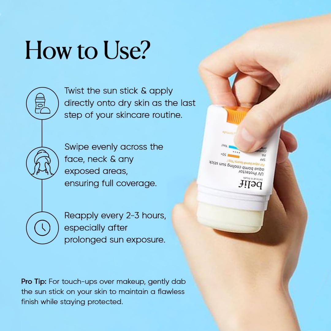 Belif Aqua Bomb Cooling Sun Stick 14g | SPF 50+ PA++++ – Hydrating, Mess-Free, Invisible Finish – With Hyaluronic Acid & Niacinamide – Sweatproof, Travel-Friend
