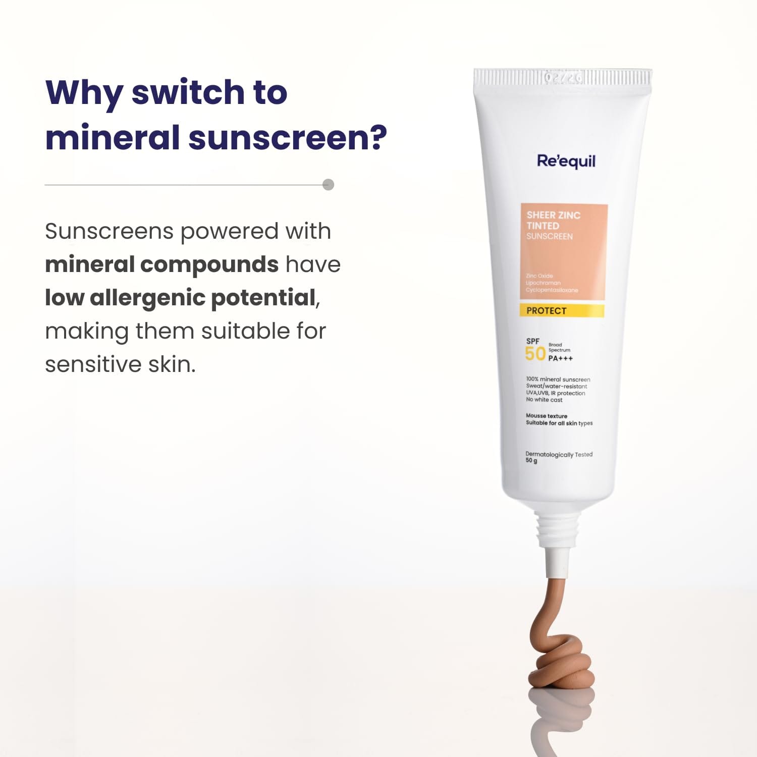 Re'equil - Sheer Zinc Tinted Sunscreen, 100% Mineral-Based Sunscreen