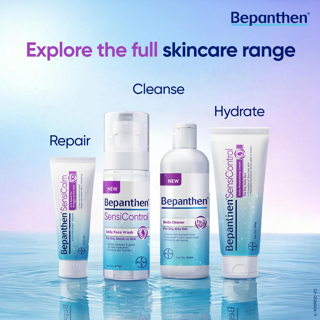 Bepanthen Daily Face Wash, Hydrating Cleanser, Moisturizes, Protects Skin Barrier, Worlds No.1 Skincare Brand, For Dry to Normal, Sensitive Skin, 80ml Facewash
