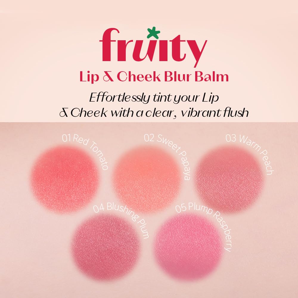 Etude Fruity Lip & Cheek Blur Balm| Cream blush, Soft Melting Texture| Highly pigmented Korean Tint| Cute Puff applicator|Korean Makeup- 01 Red Tomato 2.3g