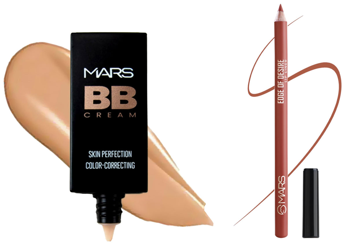 MARS BB Cream Lightweight Foundation | Blendable BB Cream for Women(30 ml) (Tan) Matte Lip Liner | One Swipe Smooth Application | Long Lasting Lip Pencil (1.4gm