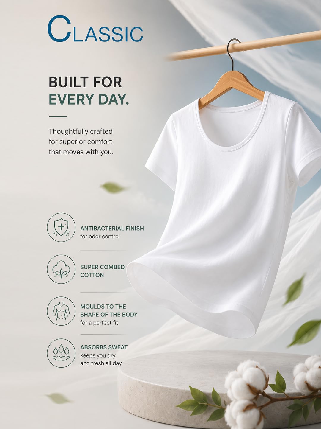 Park Avenue Men Regular Fit Solid Pattern Pure Cotton Half Sleeve Loungewear Vest L White