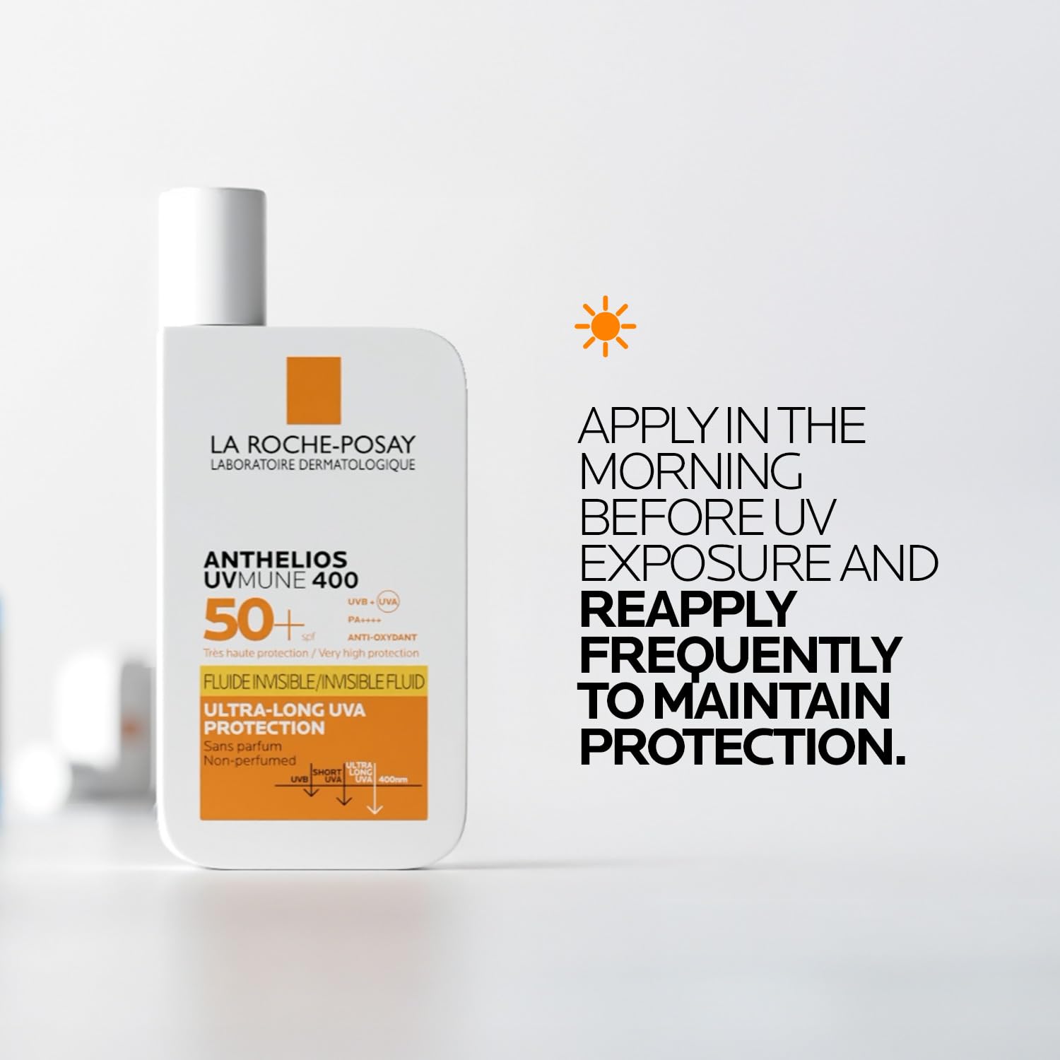 La Roche-Posay Anthelios Sunscreen UVMUNE400 Invisible Fluid SPF50 PA++++ Broad Spectrum UV Protection, Ultra-Lightweight, Non-Perfumed, for Sensitive Skin, 50 ml