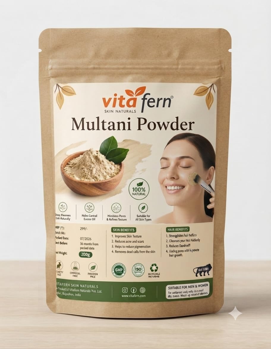 100% Pure Multani Mitti Powder for Face Pack 200g for Exfoliating Soothing Nourishing Face Skin and Hair
