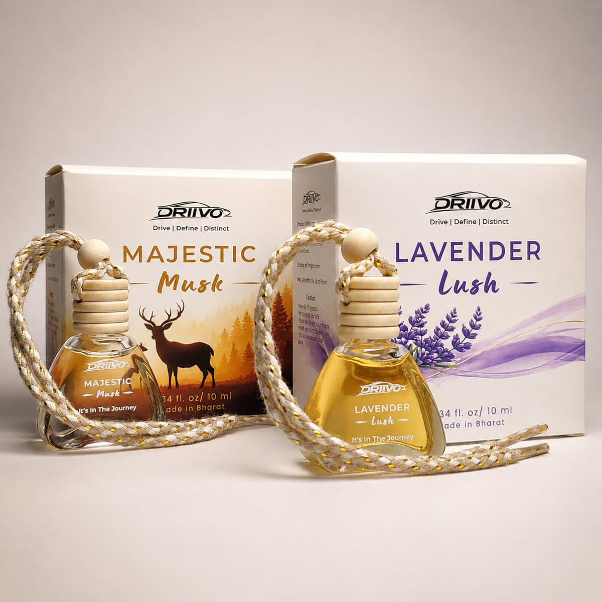 Luxury Car Hanging Perfume Combo Pack of 2 (Majestic Musk & Lavender Lush), Long Lasting Car Air Freshener, Alcohol-Free, Pet-Friendly, 10ml Each
