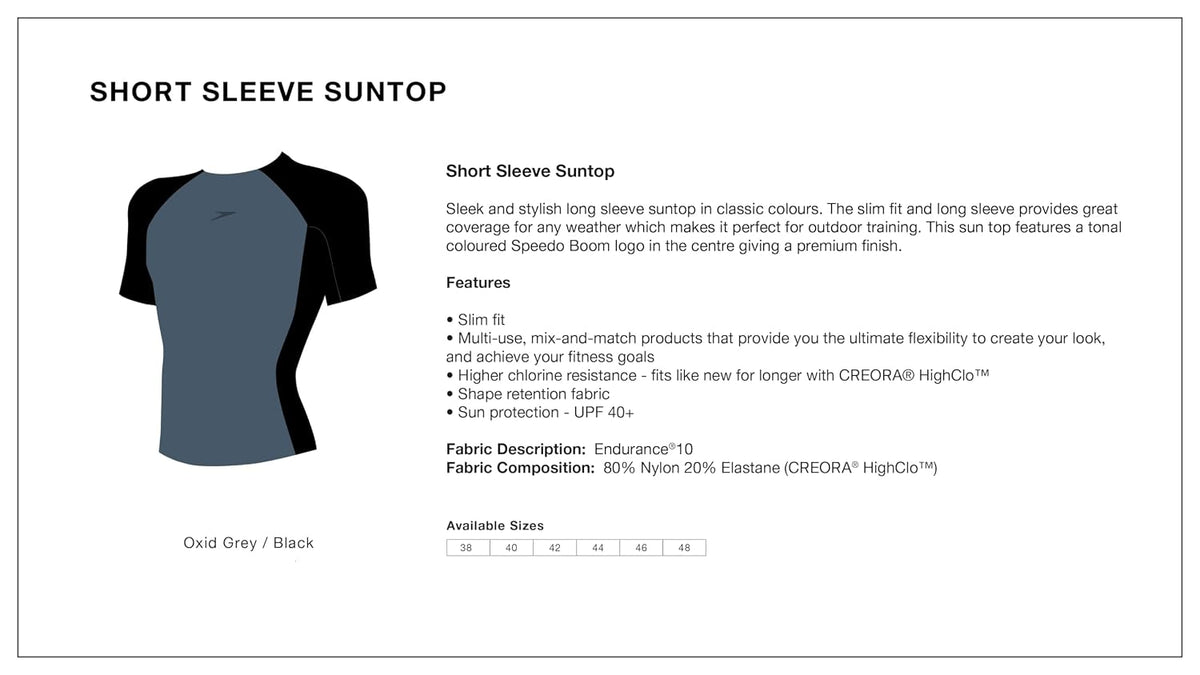 Speedo Men's Endurance 10 Short Sleeve Suntop Oxid Grey/Black S