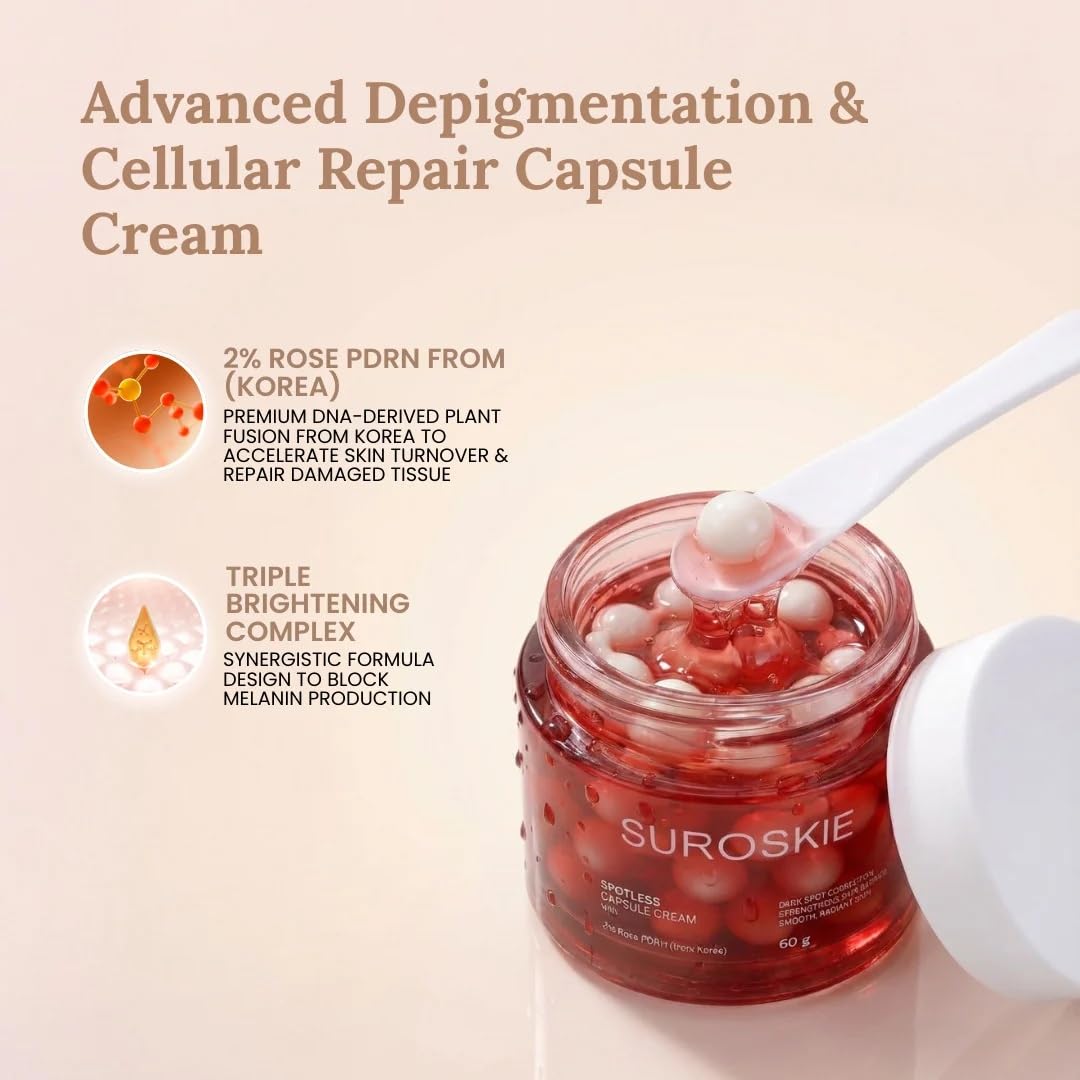 Suroskie Spotless Capsule Cream 60g | Korean Skin Care For Women & Men | For Pigmentation & Dark Spots | Skin Brightening & Deep Hydration | All Skin Type (TXA + Rose PDRN)