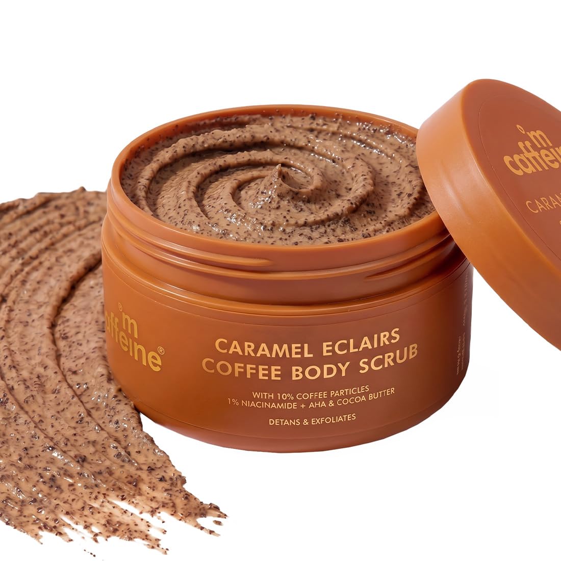 mCaffeine Caramel Eclairs Coffee Body Scrub for Removing Tan & Dead Skin| 10% Coffee Grounds, AHA- Glycolic & Lactic Acid | Smooth, Soft & Bright Skin| Sweet Ca