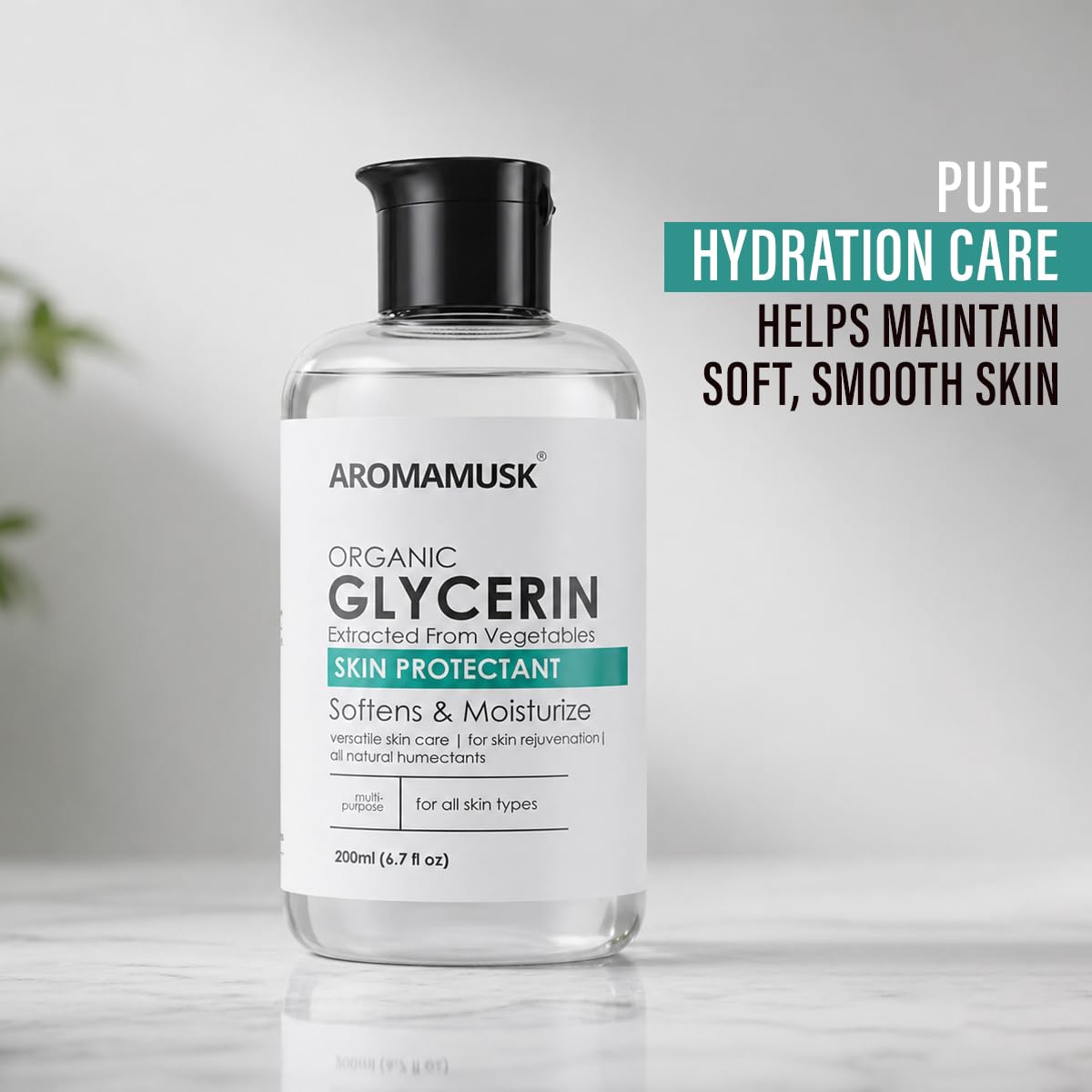 AromaMusk Organic And Pure Vegetable Glycerine For Face | Softens & Moisturizes – Pure & Natural Glycerine Liquid for Face, Beauty and Skin Care - 200ml