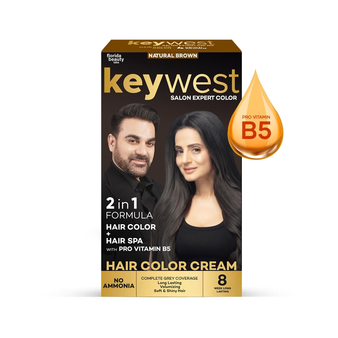 Keywest Crème Hair Colour Brown - 65ml (Ammonia Free) | Hair Color Cream | 2in1 Formula Hair Color + Hair Spa with Pro Vitamin B5