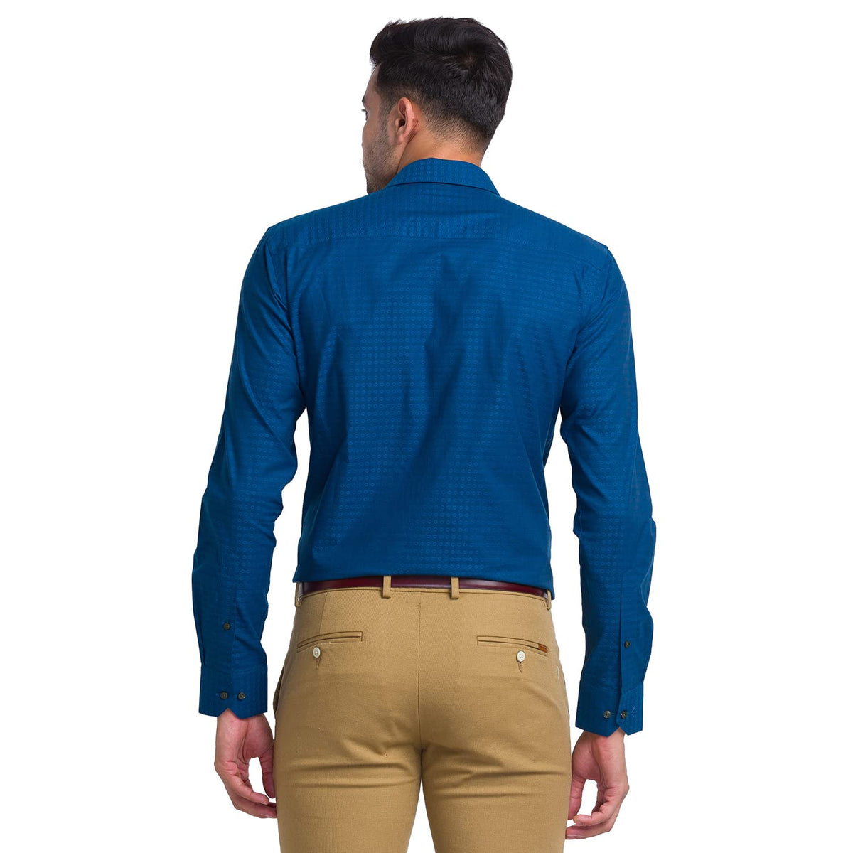 Park Avenue Men's Pure Cotton Structure Pattern Slim Fit Semi Cutaway Collar Full Sleeve Ceremonial Shirt 40 Fancy Blue