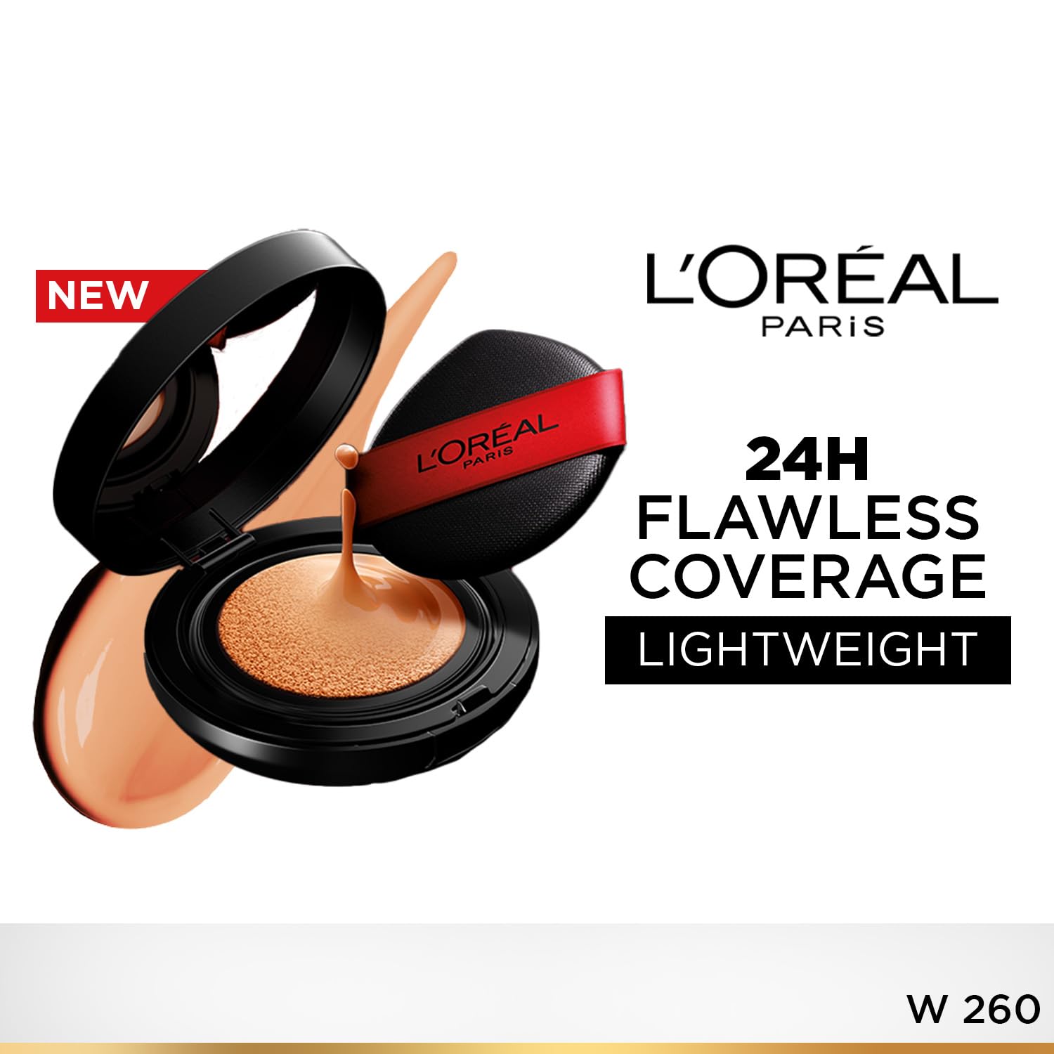 L'Oreal Paris Infallible Cushion Foundation, 24Hr Full Coverage, Glass-skin finish, No Oxidation, Shade 260, 11g
