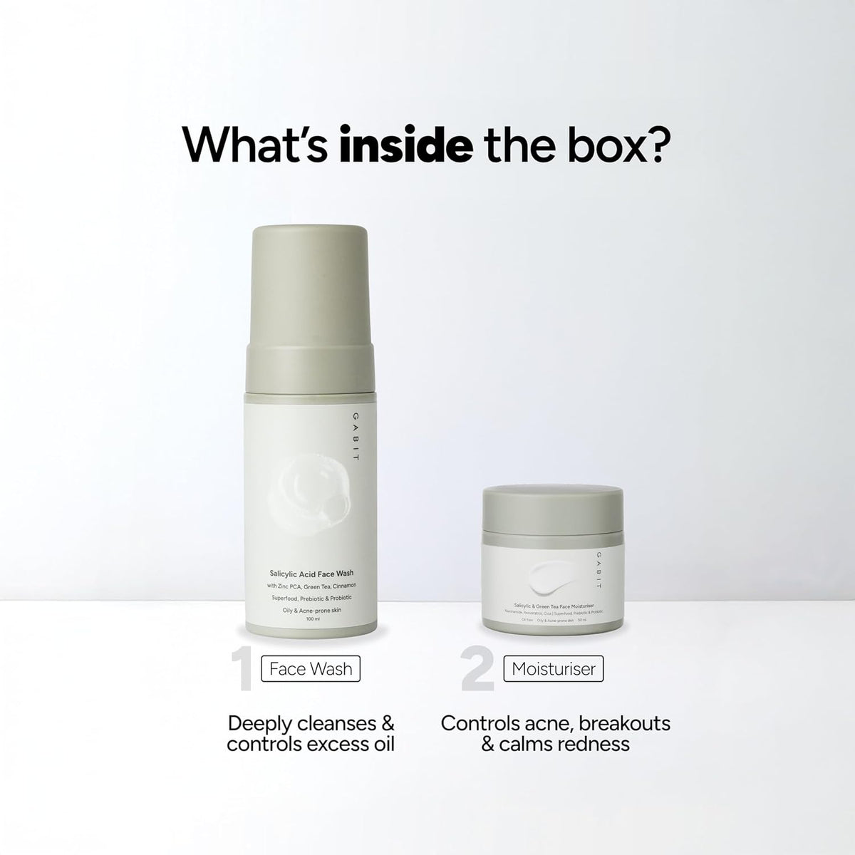 Gabit Oily Skin Essentials Kit | Kit for Women & Men with Salicylic Face Wash, Salicylic & Green Tea Face Moisturizer | 1.5% Salicylic, Deeply Cleanses & Contro