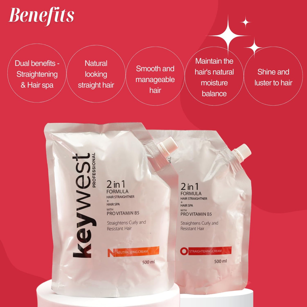 Keywest Professional Hair Neutralizing Cream - 500ml | 2in1 Formula Hair Straightener + Hair Spa with Pro Vitamin B5 | Straightens Curly & Resistant Hair