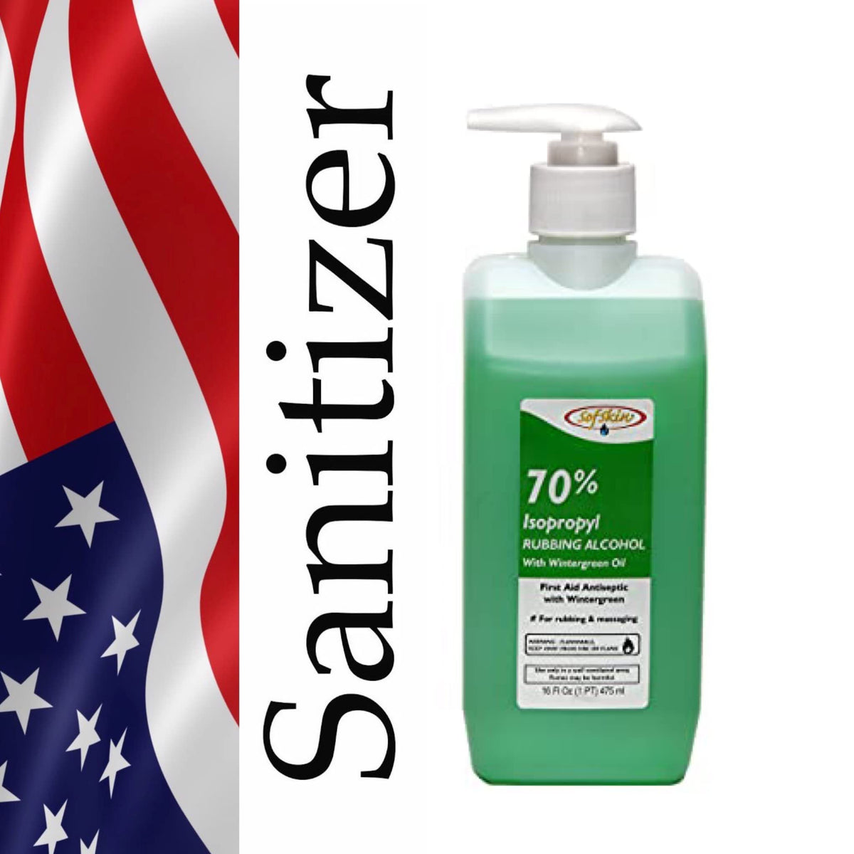 (American Brand) 475 ml Sanitizer 70% Iso Propyl Alcohol with Wintergreen Oil and spray jet. Also Good for cleaning Laptop, Mobile, Window Pans, Washing Baby Cl