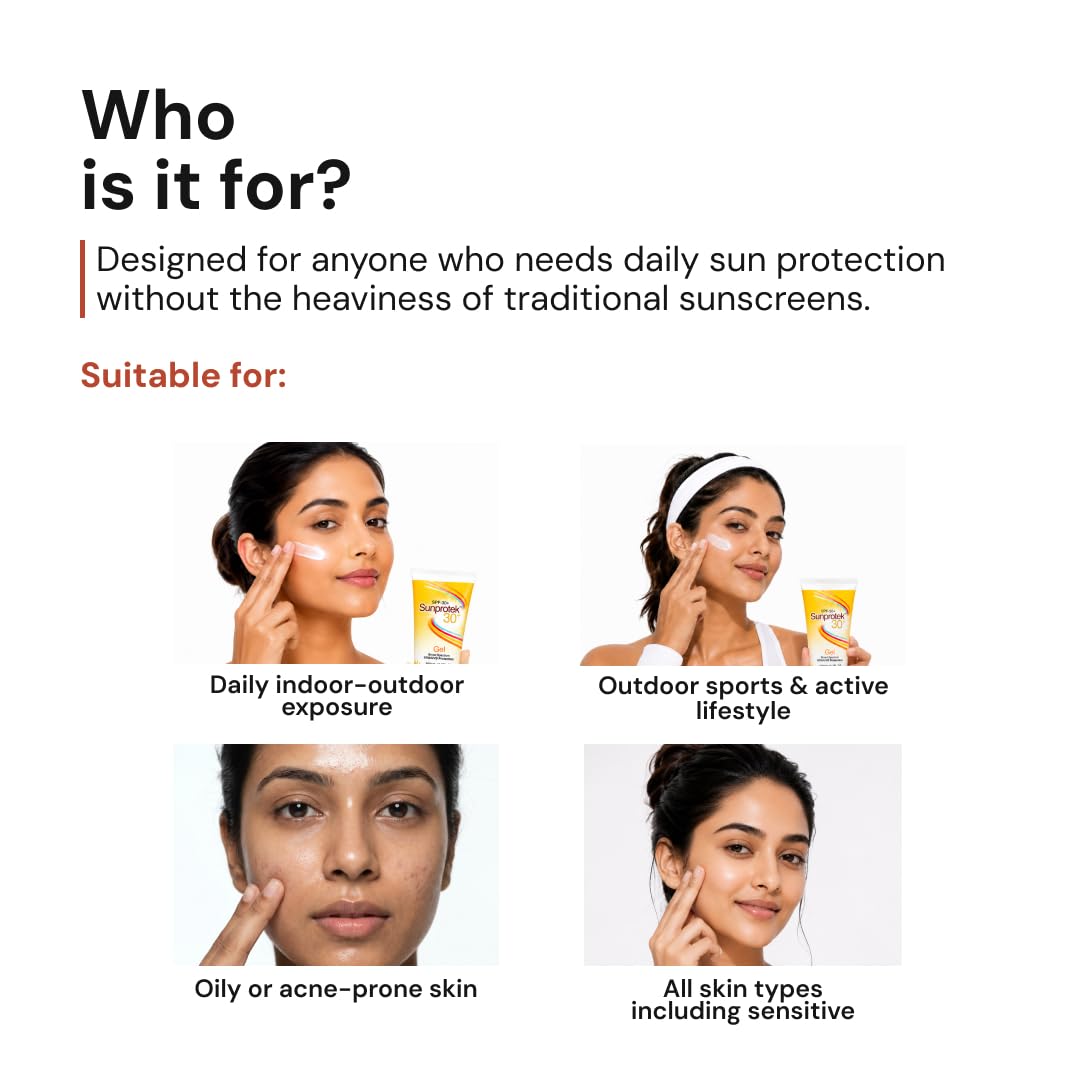 Sunprotek Sunscreen Gel SPF 50 PA++++ | Hydrating, Lightweight & Non-Greasy | No White Cast | Broad Spectrum UVA UVB | Clinically Tested | 100 g SPF 50+ | 100g