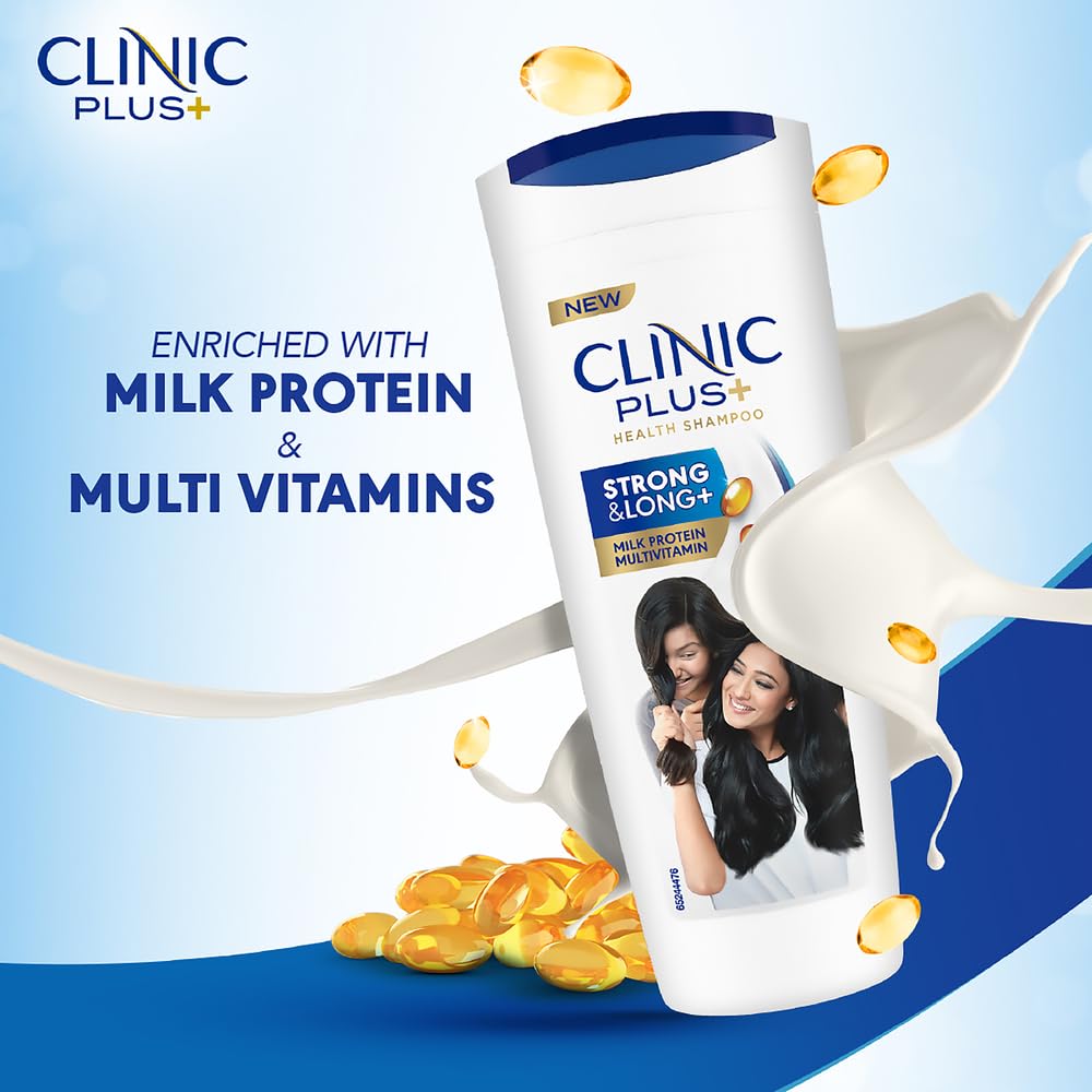 CLINIC PLUS Strong & Long Shampoo, 355 ml, for Nourished and Healthy Hair, with Milk Proteins & Multivitamins, Strengthening Formula for Hair Growth, Suitable f