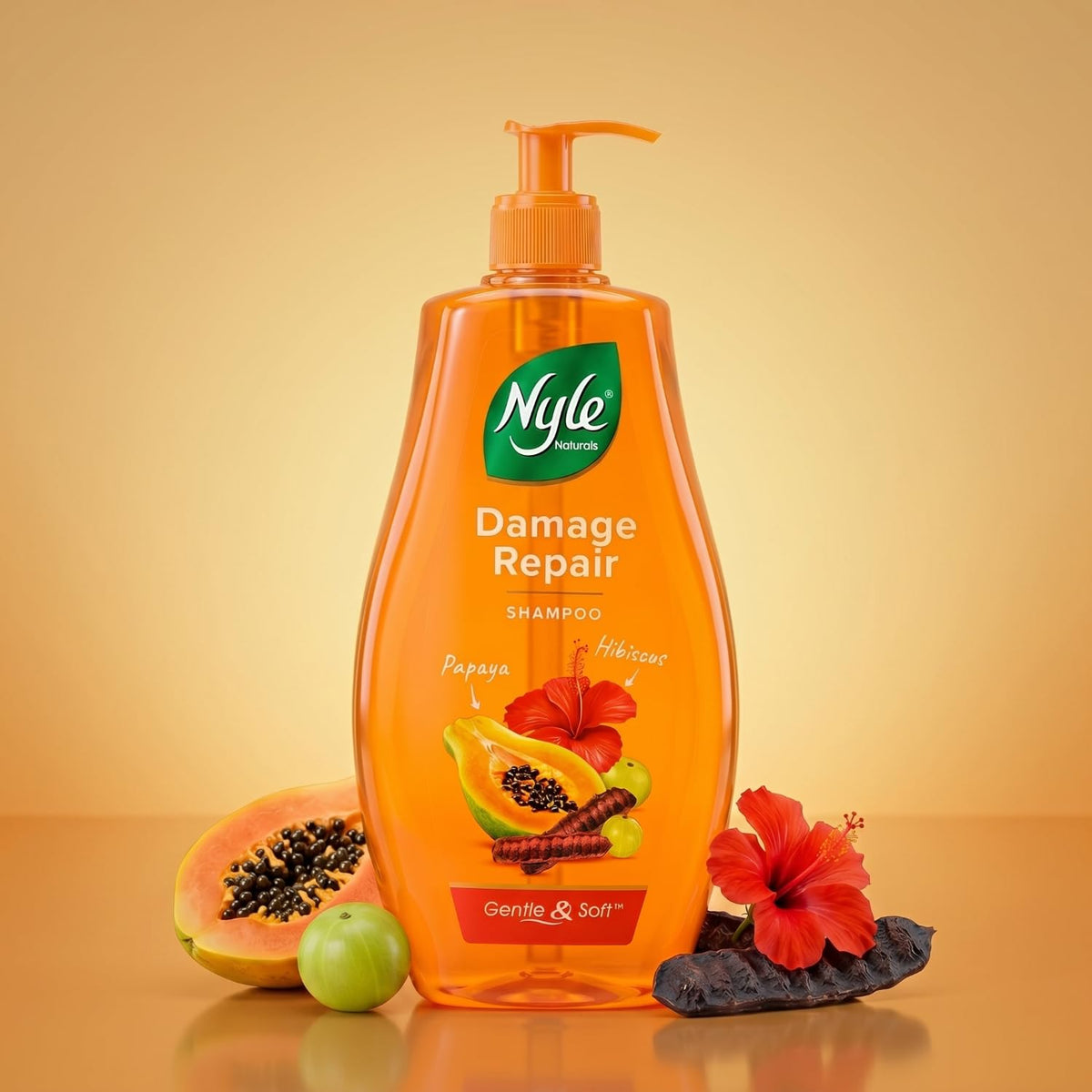 Nyle Naturals Damage Repair Shampoo|Papaya & Shikakai|800ml 800 ml (Pack of 1)
