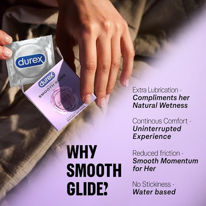 Durex Smooth Glide Condoms for Men - 10 Count | with 2X Water-Based Lubricant | Ultra Thin