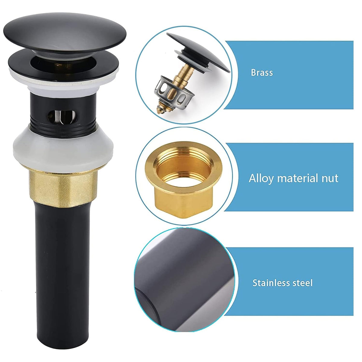 Rockgoya Bathroom Sink Drain,2 Pack Drain Stopper Bathroom Sink Without Overflow,Pop Up Drain Assembly with Detachable Strainer Basket,Built-in Anti-Clogging St