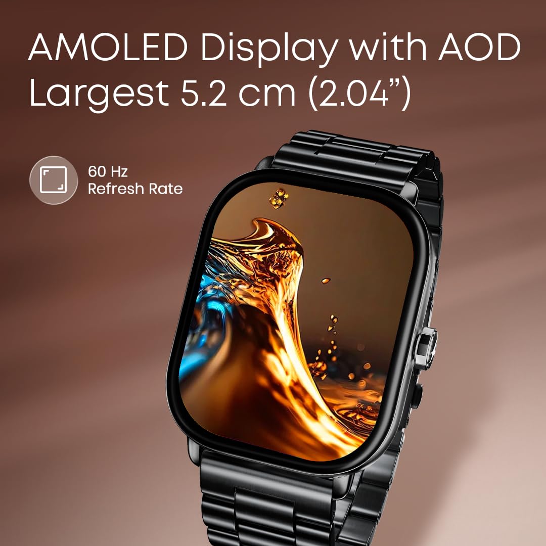 Fastrack Radiant FX2 2.04" AMOLED Smart Watch with BT Calling, Voice Assistant, Functional Crown, Metal Alloy Case, 100+ Sports Modes, SpO2, AOD – Smartwatch fo