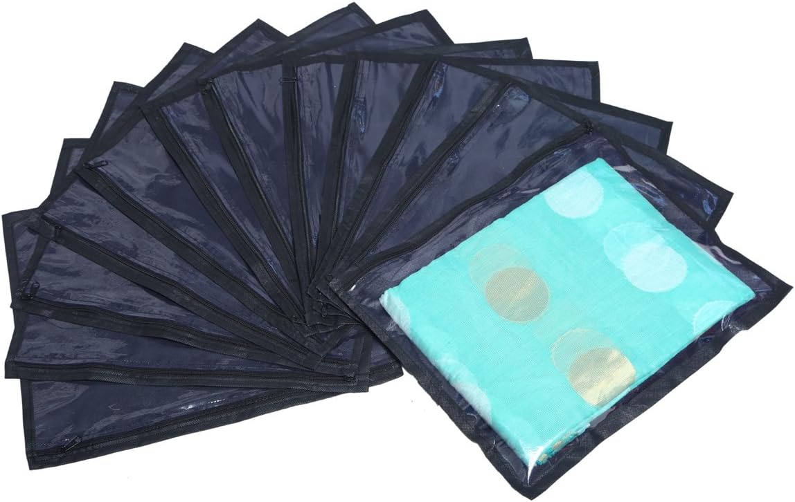 FOUNTINA Non Woven Polka Dots Packing Saree Cover Set of 12 Pcs (Cream)