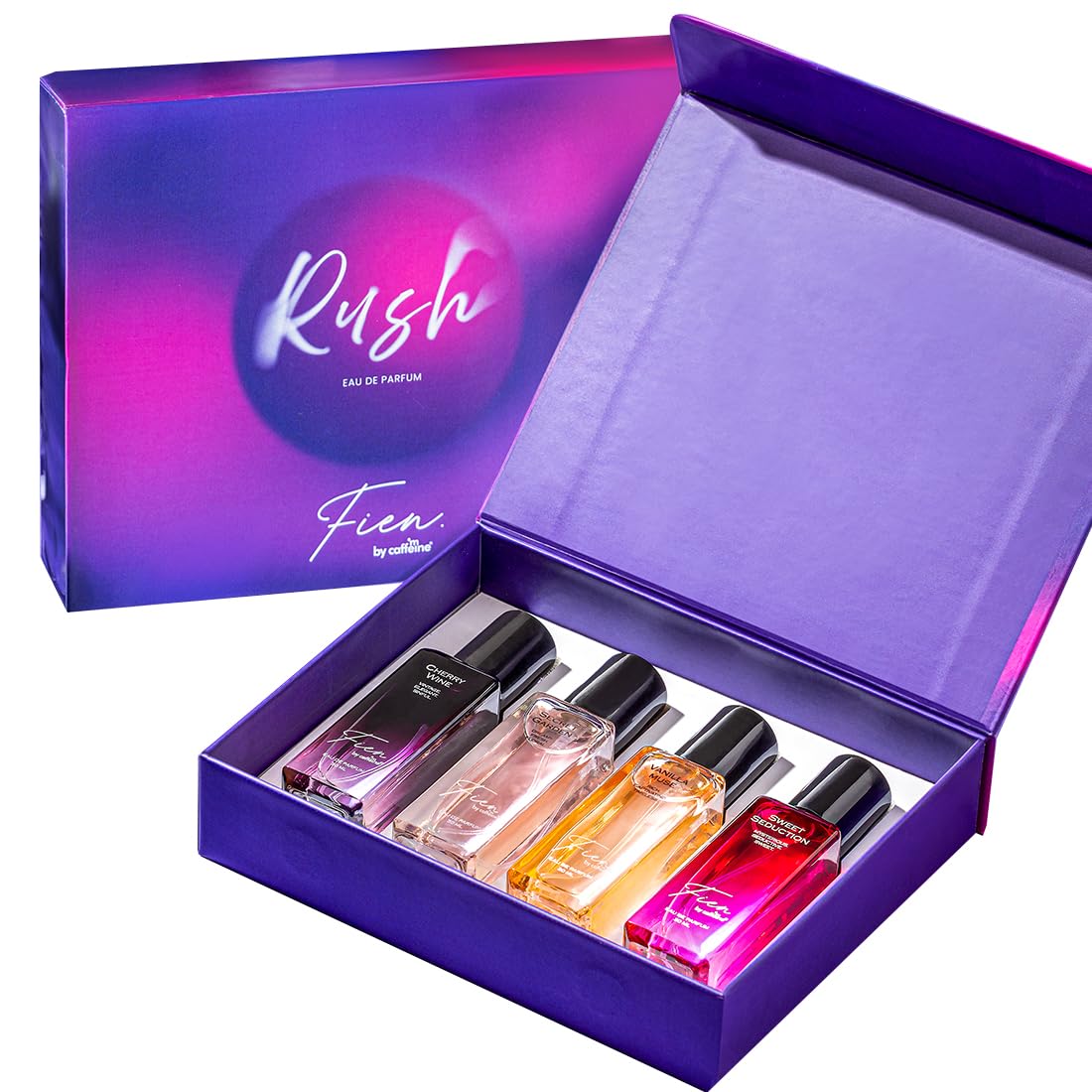 FIEN by mCaffeine Rush Perfume Gift Kit Set for Women & Men | Rakhi Gift Set with 12 Hrs Long Lasting Eau De Parfum with Vanilla Muse & Cherry Wine | Perfume fo