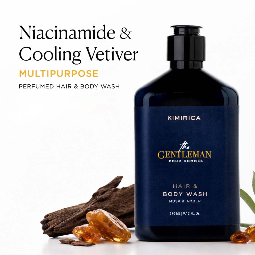 Kimirica The Gentleman Niacinamide Hair & Body Wash -270ml|Enriched with high-performance and restorative blend of Vetiver, Patchouli, and Niacinamide 270 ml (P