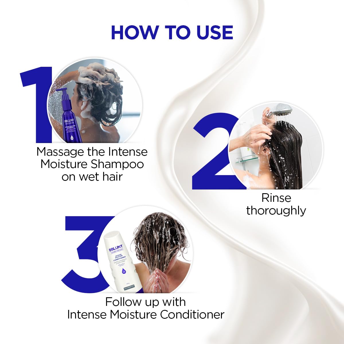 Bblunt Intense Moisture Shampoo with Jojoba and Vitamin E for Dry & Frizzy Hair | Moisturizes & Hydrates | Adds Shine | For Men & Women | 300 ml