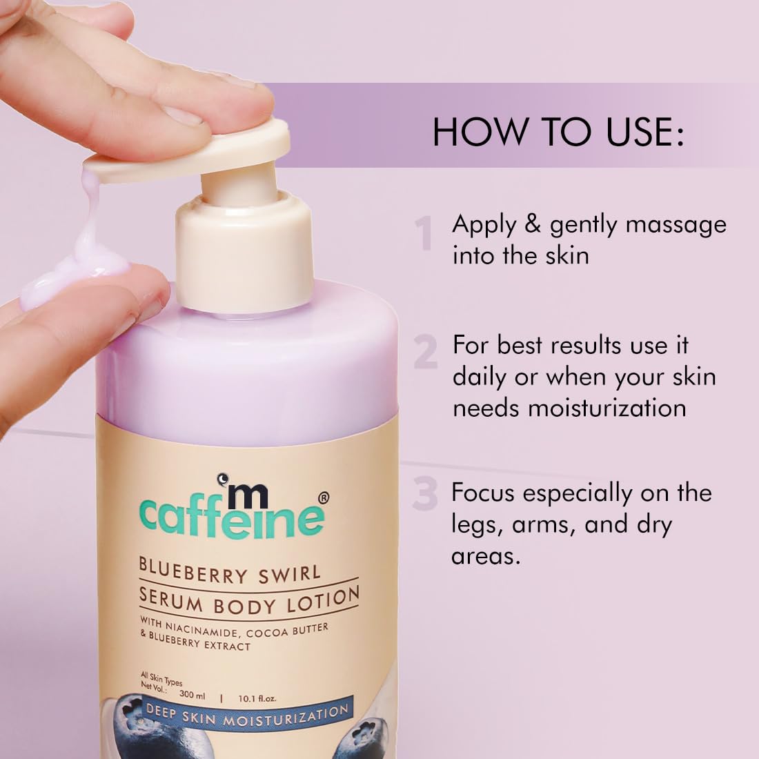 mcaffeine Blueberry Swirl Serum Body Lotion For Women And Men | Dry Skin | Lightweight Moisturizer, Non-Greasy & Non-Sticky | Body Lotion For Winter | Soft & Sm