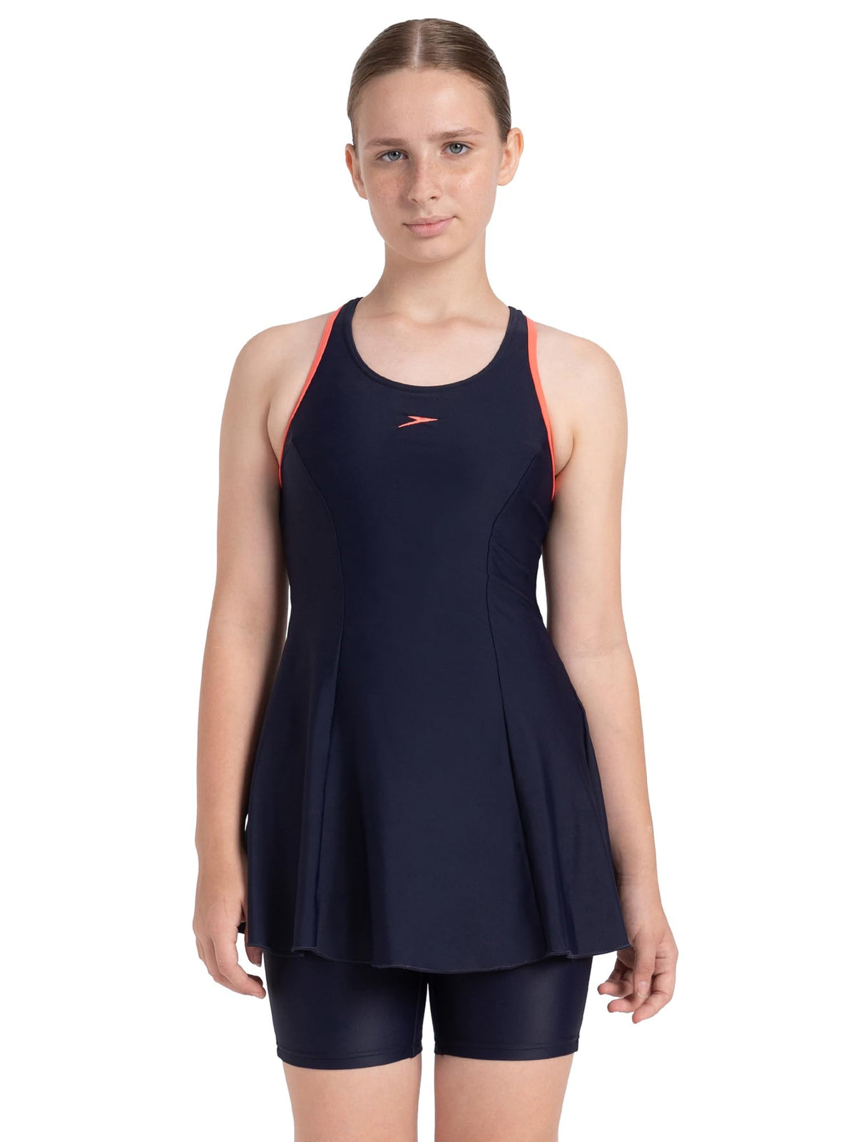 Speedo Girl's Endurance 10 Racerback Swimdress with Boyleg True Navy & Coral Sands 5 Years-6 Years