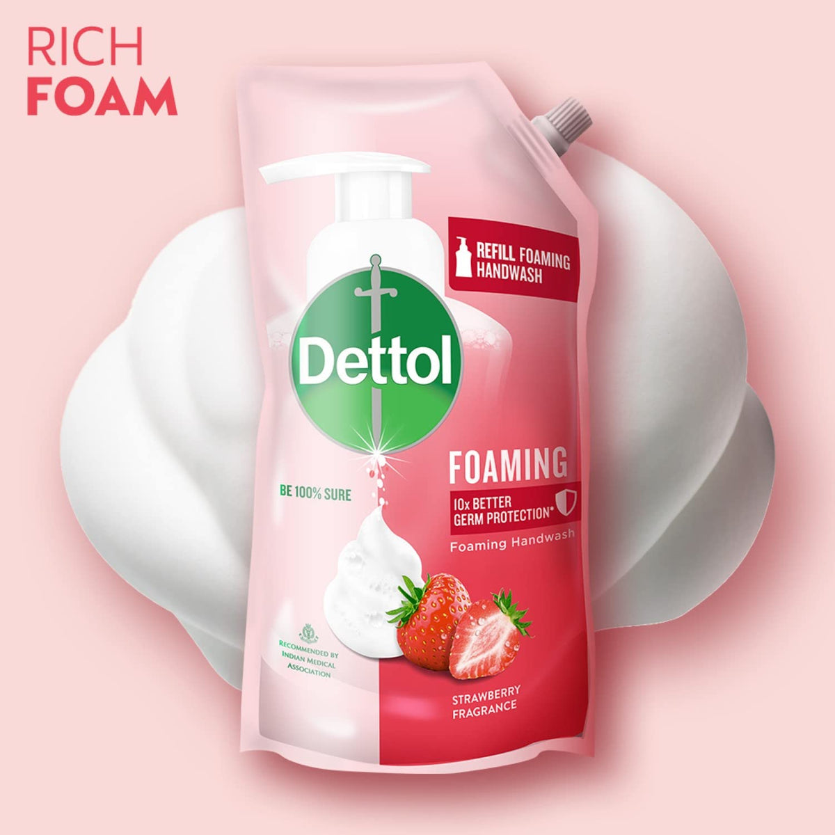 Dettol Foaming Handwash Refill - Strawberry, 700ml | Rich Foam | Moisturizing Hand Wash | Soft on Hands (Pack of 2)
