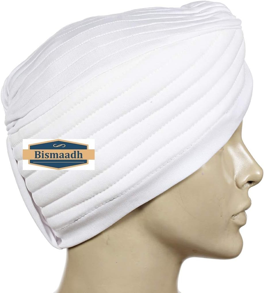 BISMAADH Instant Readymade Turban for Men & Women Head Wrap Lightweight Cap Headwear Sikh Pagri One Size White