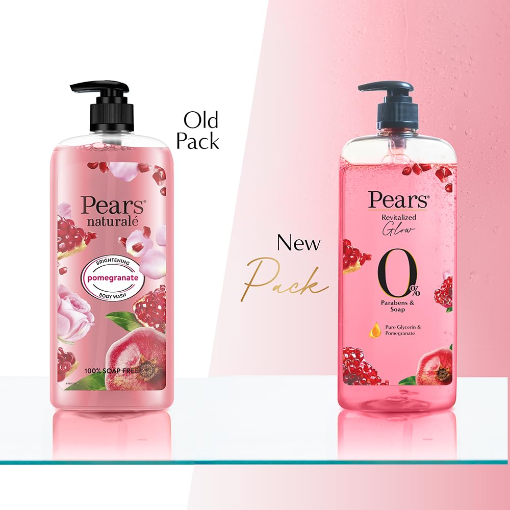 Pears 98% Pure Glycerin Revitalized Glow Body Wash with Pomegranate and 0% Parabens & Soap for a Revitalized Glow, 250ml