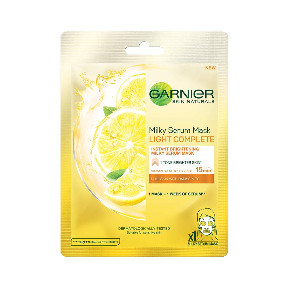 Garnier Skin Naturals, Light Complete, Face Serum Sheet Mask (Yellow), 30g & Garnier Hydra Bomb Eye Serum Mask, Orange, 6 g
