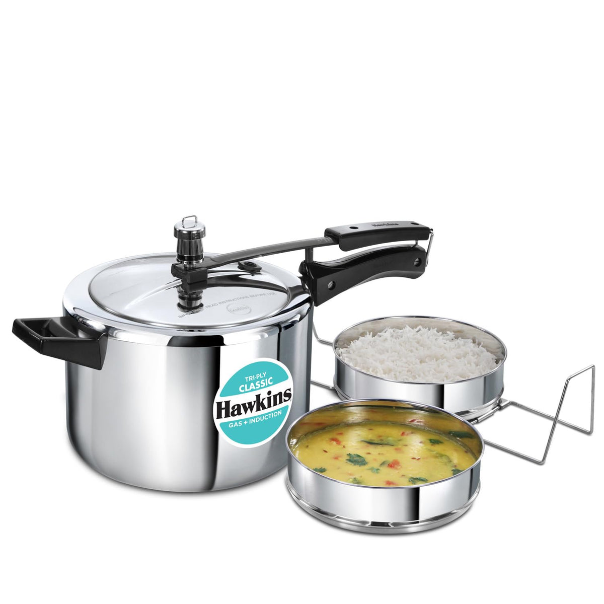 Hawkins 3 Litre Tri-Ply Pressure Cooker cum Pan, Triply Stainless Steel Inner Lid Cooker, Pan, Silver (SSTPP3) 3 Litres