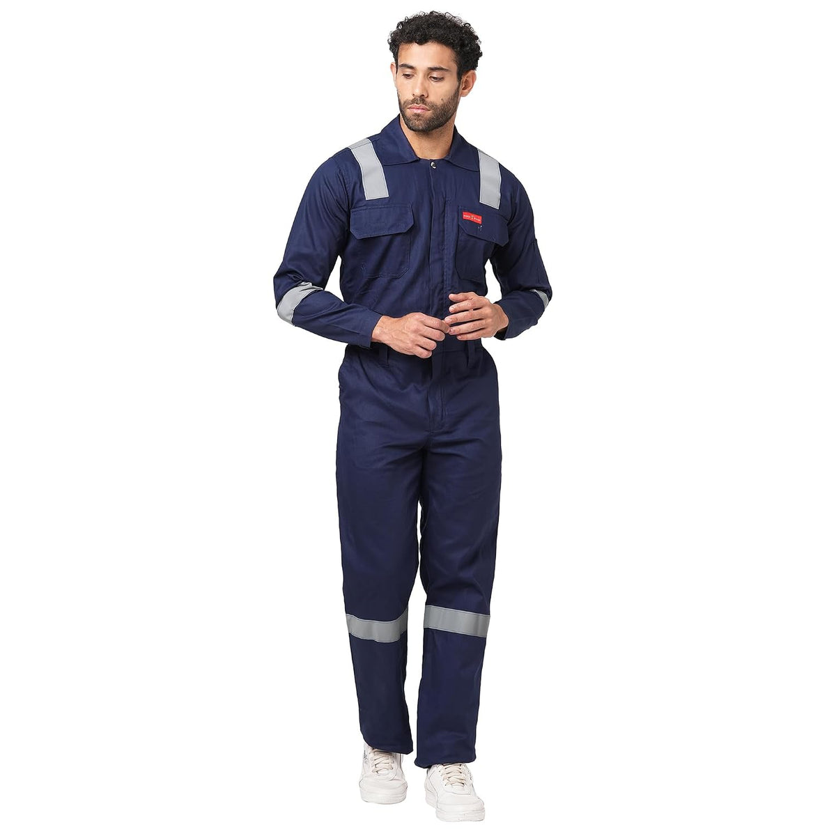 Men's 100% Cotton Industrial Boiler Suit Workwear Coverall with Multiple Pockets and High Visibility Reflective Tape, Smart Fit, 200 GSM, Navy Blue, Size 50 (5X