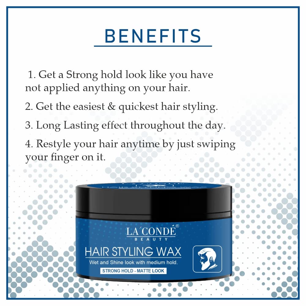 La'Conde Beauty Mattle Look Hair Wax with 24hrs Hold in Normal Hair Pack of 2 of 50 Grams (100 Grams)