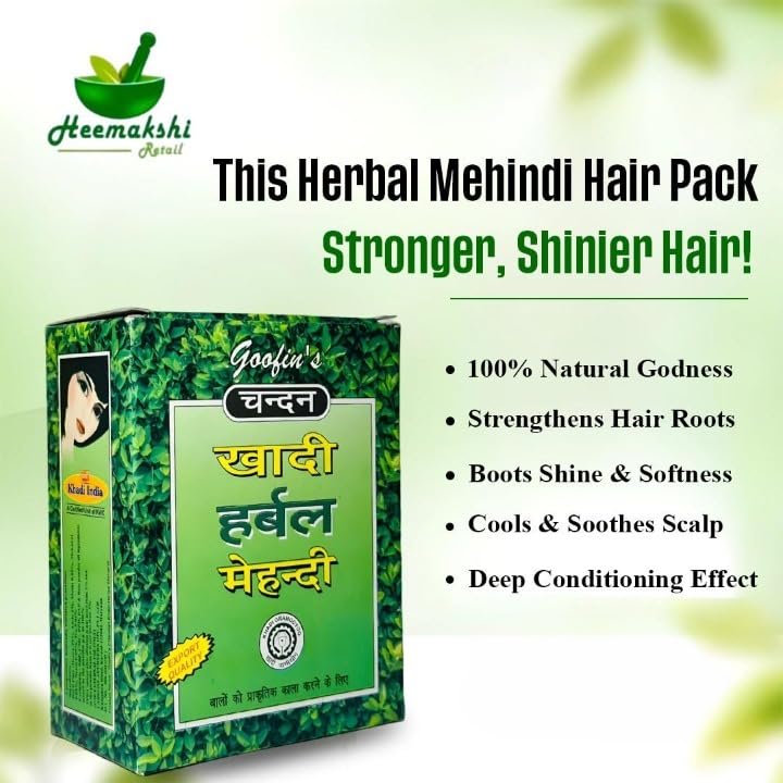 Goofin's Khadi Herbal Mehndi For Natural Black Hair Box Contains 3 Pouch, Each Pouch 20 Gram Pack Of 6