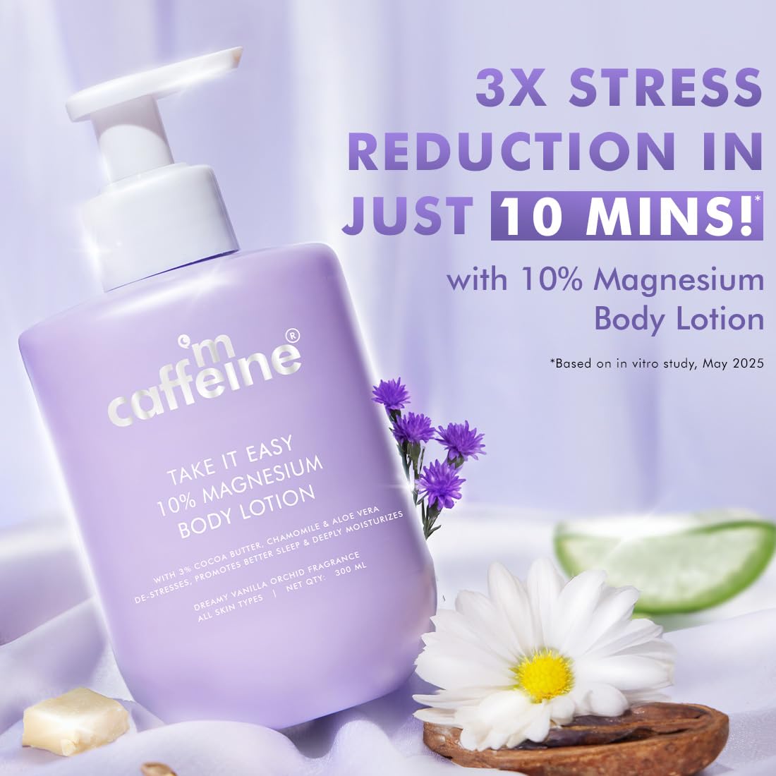 mCaffeine 10% Magnesium Body Lotion 300ml | Stress-Relief & Better Sleep | Mild Vanilla Orchid Fragrance Calms & Soothes | 3% Cocoa Butter, Non-Greasy, Deep Moi