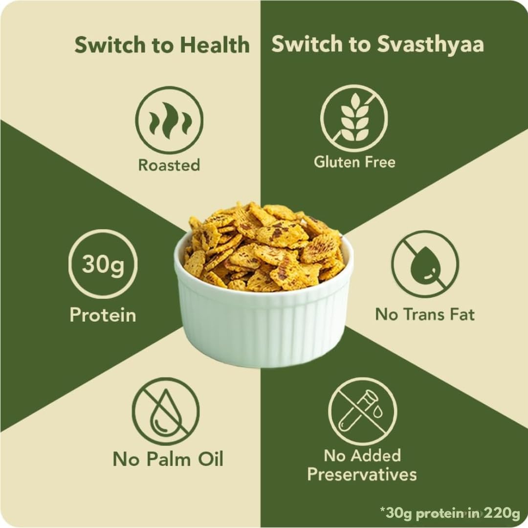 Svasthyaa Roasted Chana Jor Garam Healthy Indian Snack for Kids & Adults | Crispy Channa Namkeen | High Protein, Gluten Free | Vegan Jain with Sea Salt & Hing |
