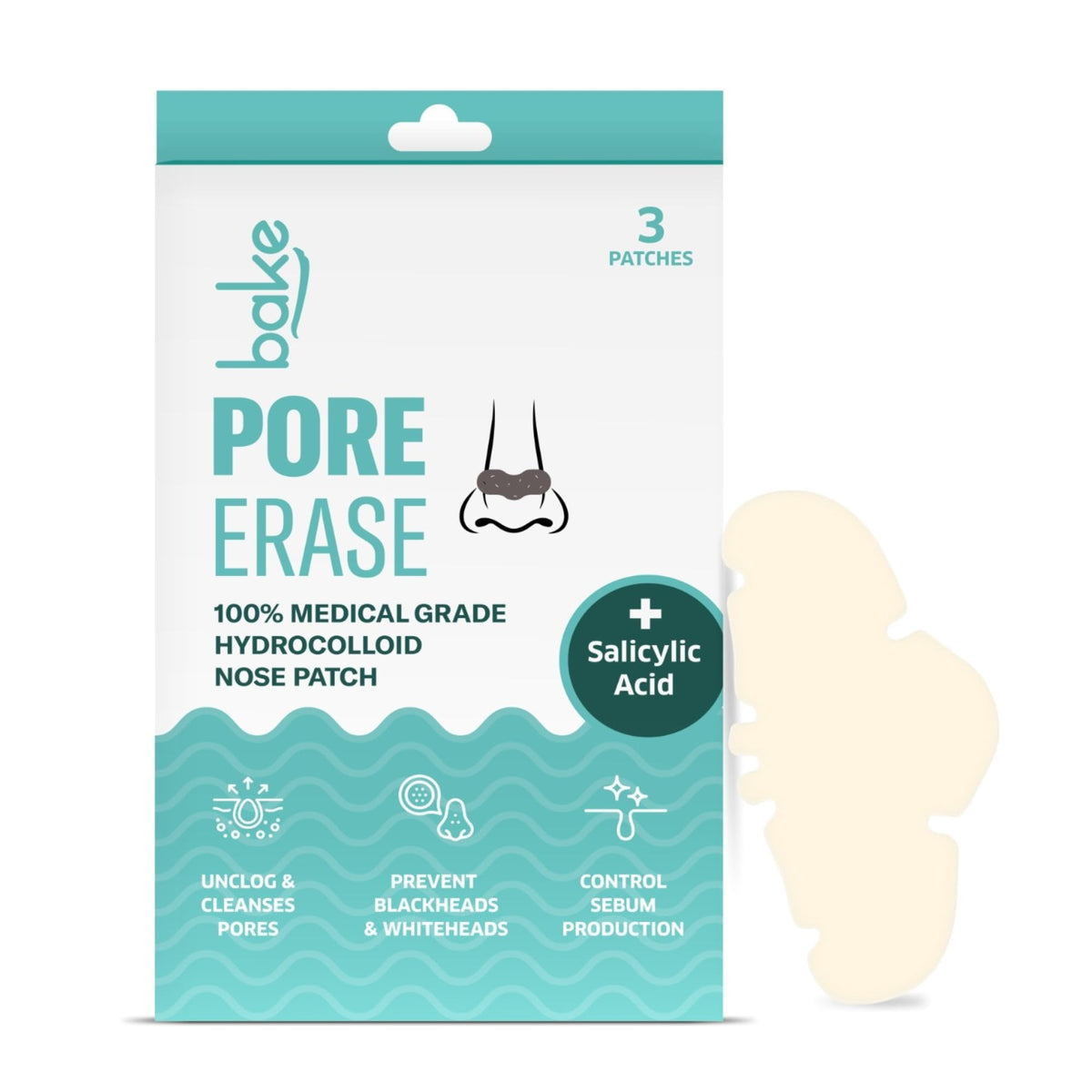 BAKE 2% Salicylic Acid Nose Strips for Blackheads Removal, Whiteheads & Pore Cleansing | Hydrocolloid Nose Patches for Clogged Pores, Deep Cleansing, Controlled