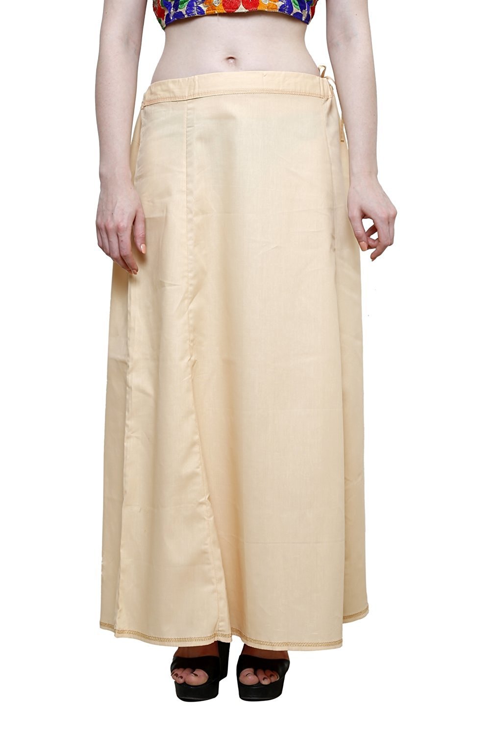 Women's Cotton Readymade Indian Inskirt Saree petticoats Underskirt - Free Size-LigheBeige Blue