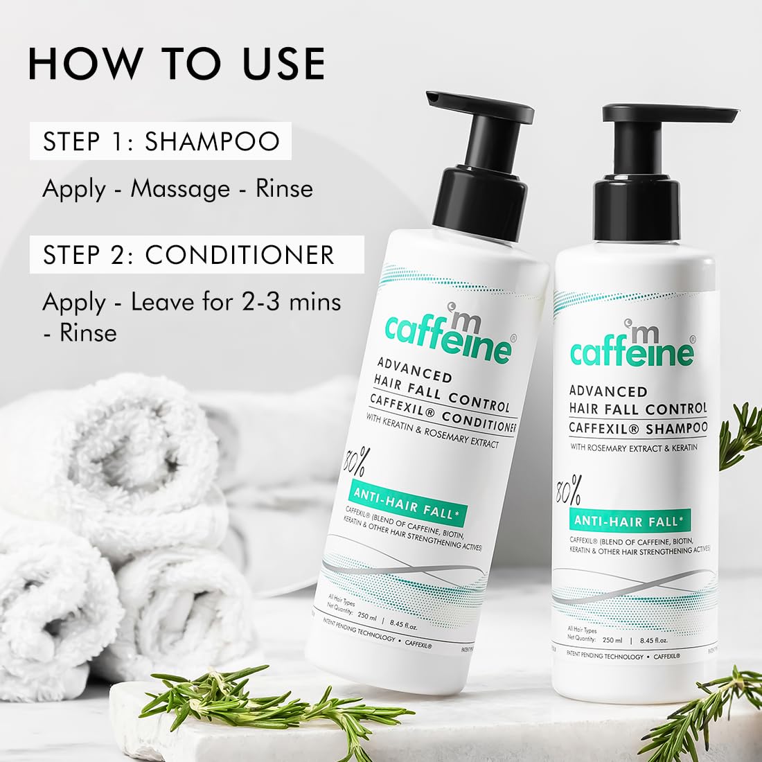 mCaffeine Caffexil Shampoo with Keratin, Biotin & Rosemary - 250 ML| Advanced 80% Hair Fall Control | Reduces Breakage & Thinning | Anti Dandruff Shampoo | Hair