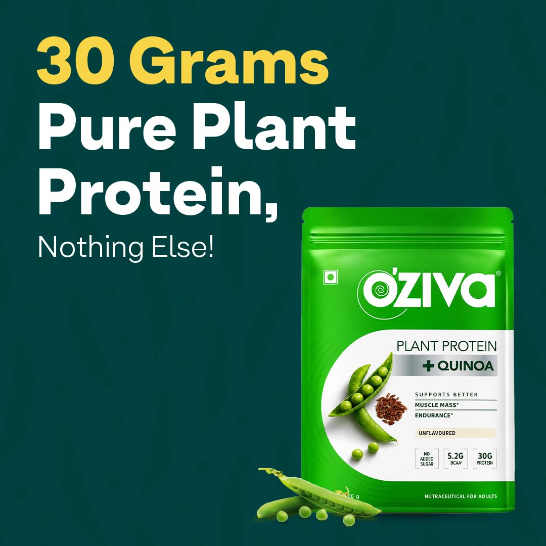 OZiva Plant Protein Powder, Pea Isolate, Vegan, Unflavoured, 500g Unflavoured 500 g (Pack of 1, without Shaker)