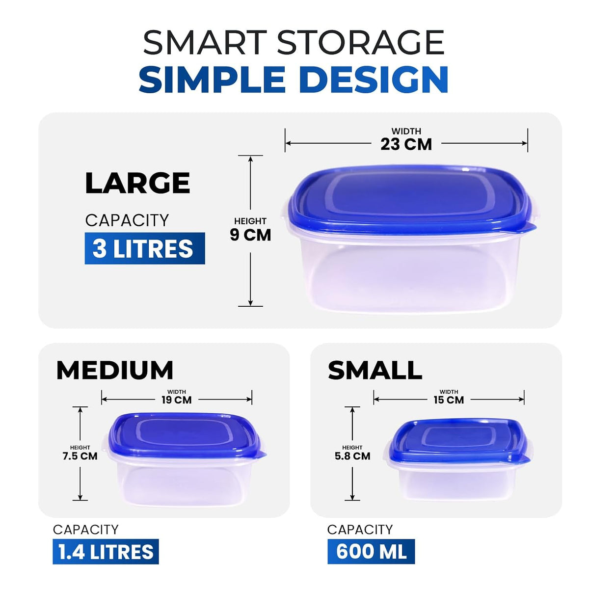 Java Airtight Leak Proof Food Storage Containers, Set of 3-600ml, 1.4L 3L