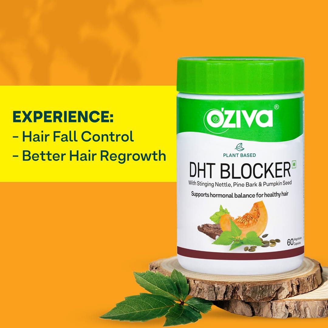 OZiva Plant Based DHT Blocker, Hair Fall Control, Stinging Nettle, 60 Caps 60 count (Pack of 1)