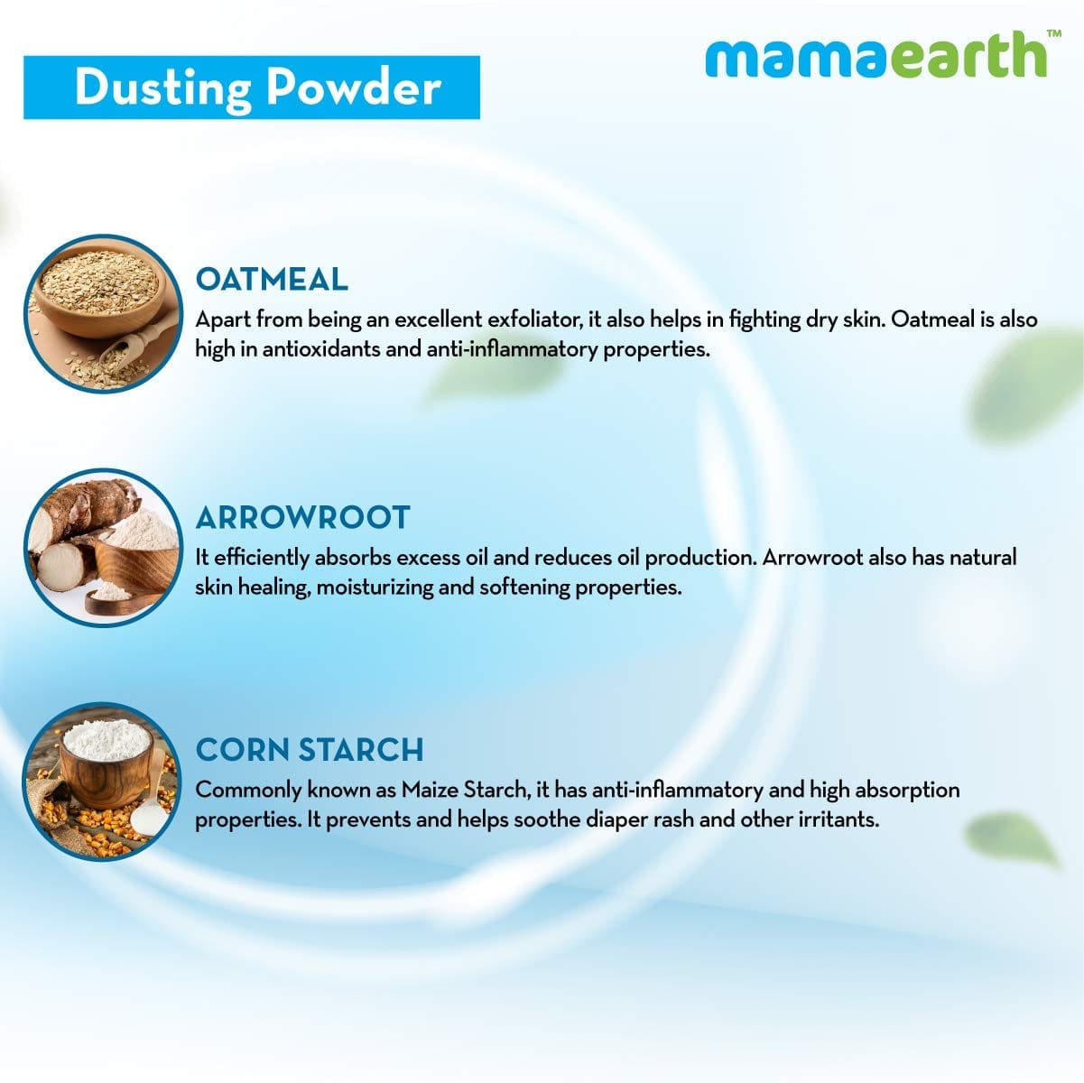 Mamaearth - Dusting Powder with Organic Oatmeal & Arrowroot Powder for Babies (300g)
