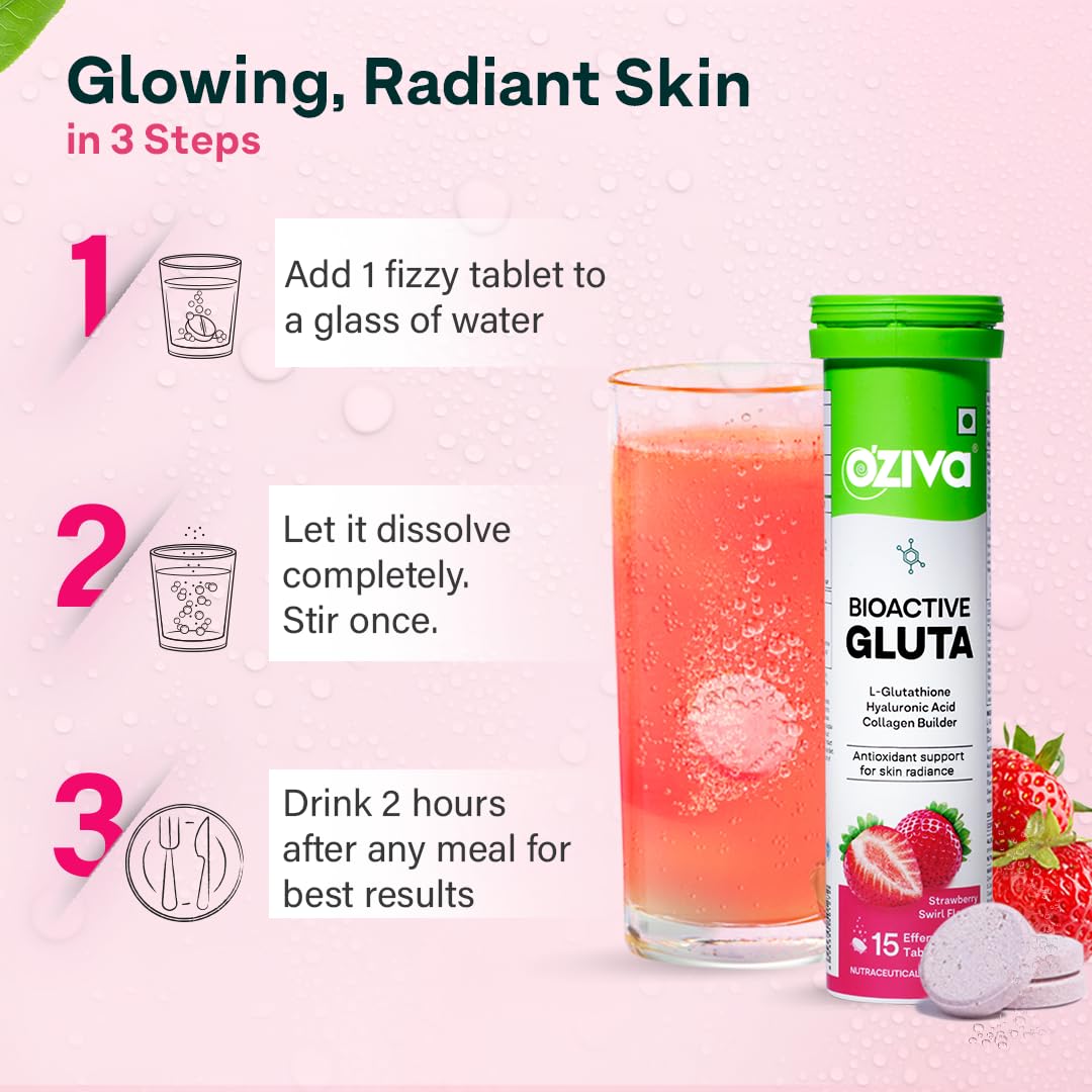 OZiva Vegan Collagen (Tangy Amla) for Skin, Hair & Nails | 200g (Pack of 1) and OZiva Bioactive Glutathione Tablets for Radiant Skin - 30 Effervescent Tablets (
